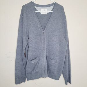 Banana Republic Sweater Mens Sz XL Gray 100% Wool Zip Cardigan Academia Heritage